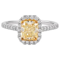 Alexander GIA - Diamant jaune clair fantaisie de 1,23 carat avec halo en or bicolore 18 carats