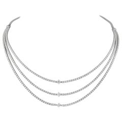 Alexander 9.02 Carat Diamond 18k White Gold 3-Row Tennis Necklace