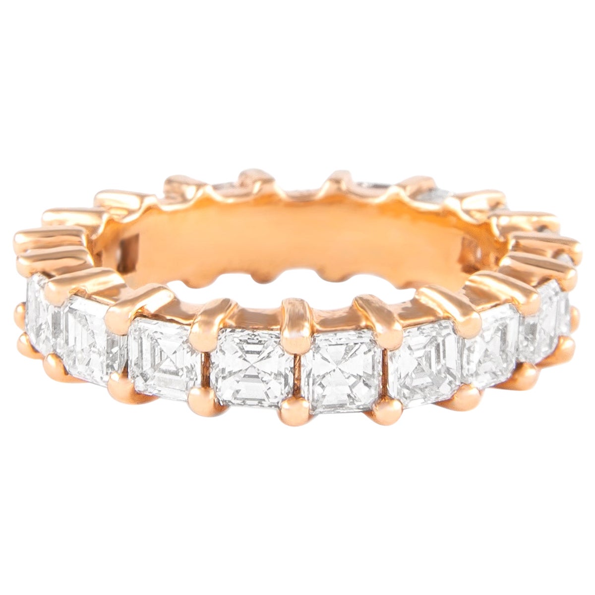 Alexander 3.80ct Asscher Cut Diamond D/E VS Eternity Band 18k Rose Gold For Sale