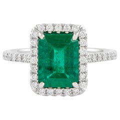 GIA 1.81 carat Emerald and Diamond Halo Ring 18k White Gold