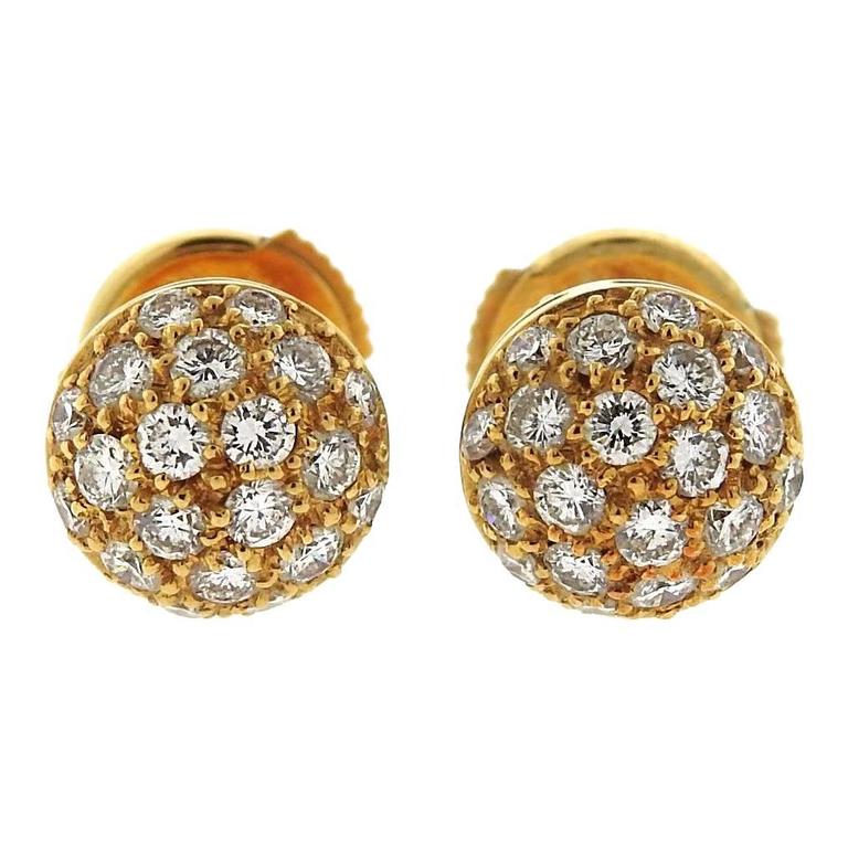 Cartier Pave Diamond Gold Stud Earrings 