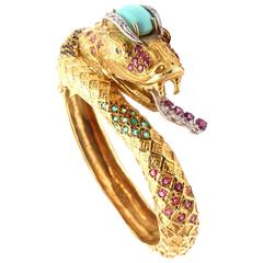 Turquoise Emerald Diamond Ruby Gold Dragon Snake Bangle Bracelet