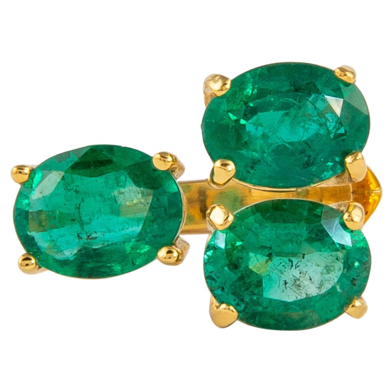 Alexander 4.49 Carat Toi Et Moi Emerald Ring 18k Yellow Gold