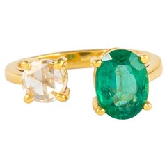 Alexander 1.87 Carat Toi Et Moi Emerald & Rose Cut Diamond Ring 18k Yellow Gold
