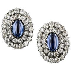 1890s Antique Cabochon Sapphire Diamond Earrings 8