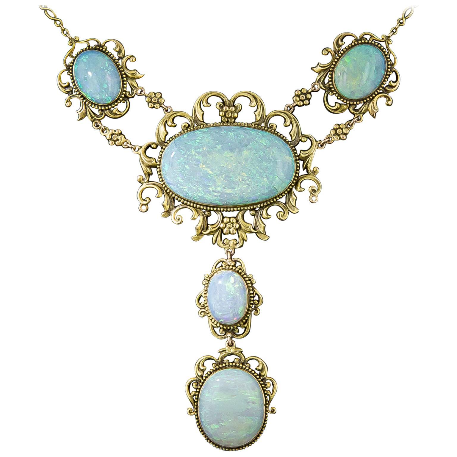 Late Victorian Opal Gold Necklace For Sale