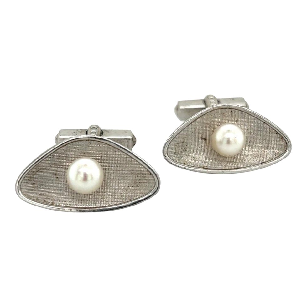 Mikimoto Estate Akoya Pearl Mens Cufflinks 6.5 mm Sterling Silver