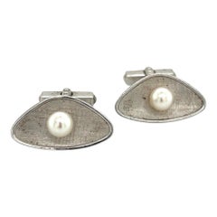 Mikimoto Estate Akoya Pearl Mens Cufflinks 6.5 mm Sterling Silver