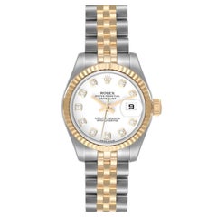 Rolex Datejust Steel Yellow Gold White Diamond Dial Ladies Watch 179173 Box Card