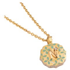 22K Gold Initial 'N' Floral Enamel Reversible Pendant Necklace Handmade by Agaro