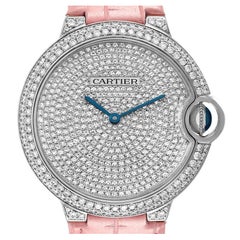 Cartier Ballon Bleu White Gold Pave Diamond Dial Bezel Ladies Watch WE902042 