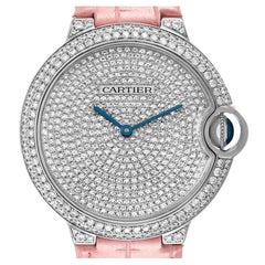 Cartier Ballon Bleu White Gold Pave Diamond Dial Bezel Ladies Watch WE902042