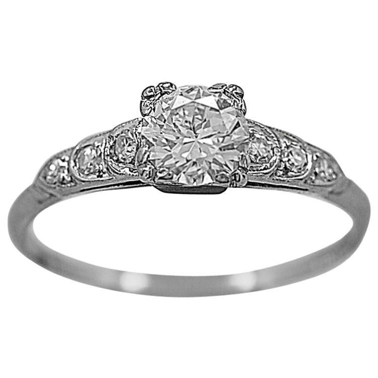 Art Deco .50 Carat Diamond Platinum Engagement Ring For Sale