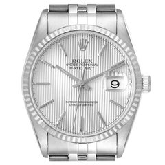 Rolex Datejust 36 Steel White Gold Silver Tapestry Dial Mens Watch 16234