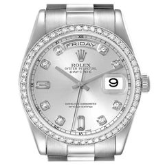 Used Rolex President Day-Date Platinum Diamond Mens Watch 118346 Box Papers