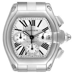 Cartier Roadster XL Chronograph Silver Dial Steel Mens Watch W62019X6 Box Papers