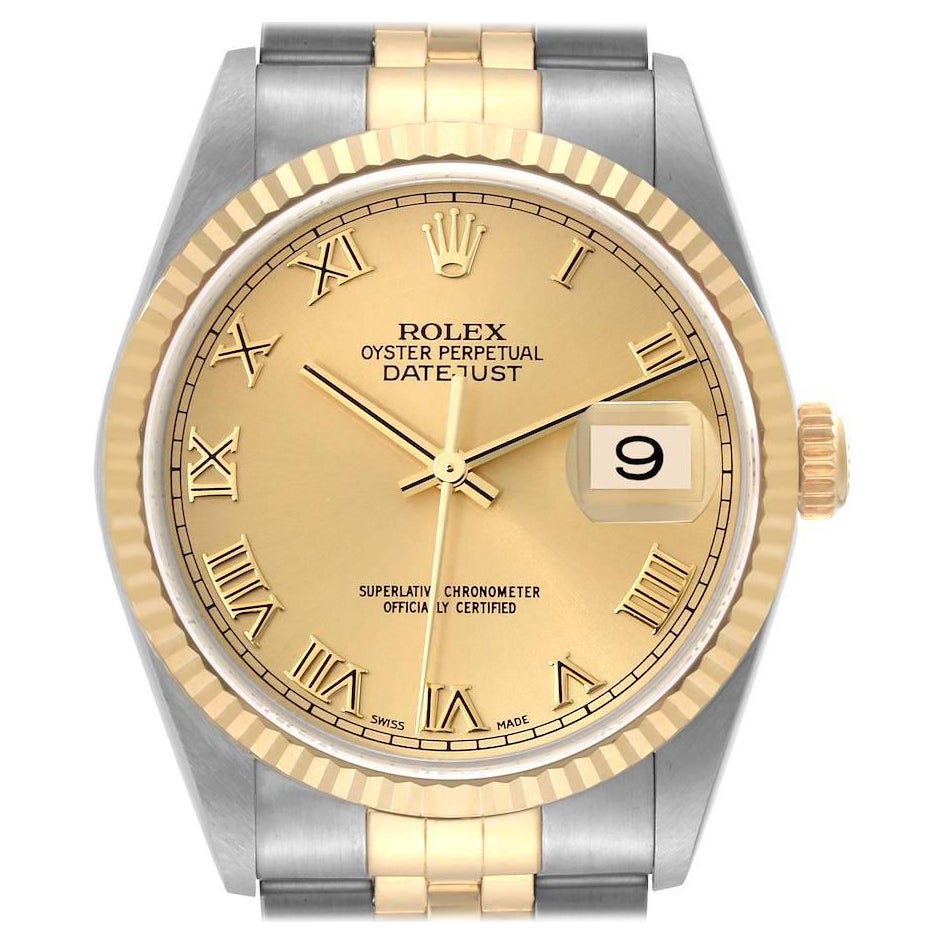 Rolex Datejust Steel Yellow Gold Champagne Dial Mens Watch 16233 Box Papers