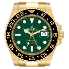 Used Rolex GMT Master II 18K Yellow Gold Green Dial Mens Watch 116718