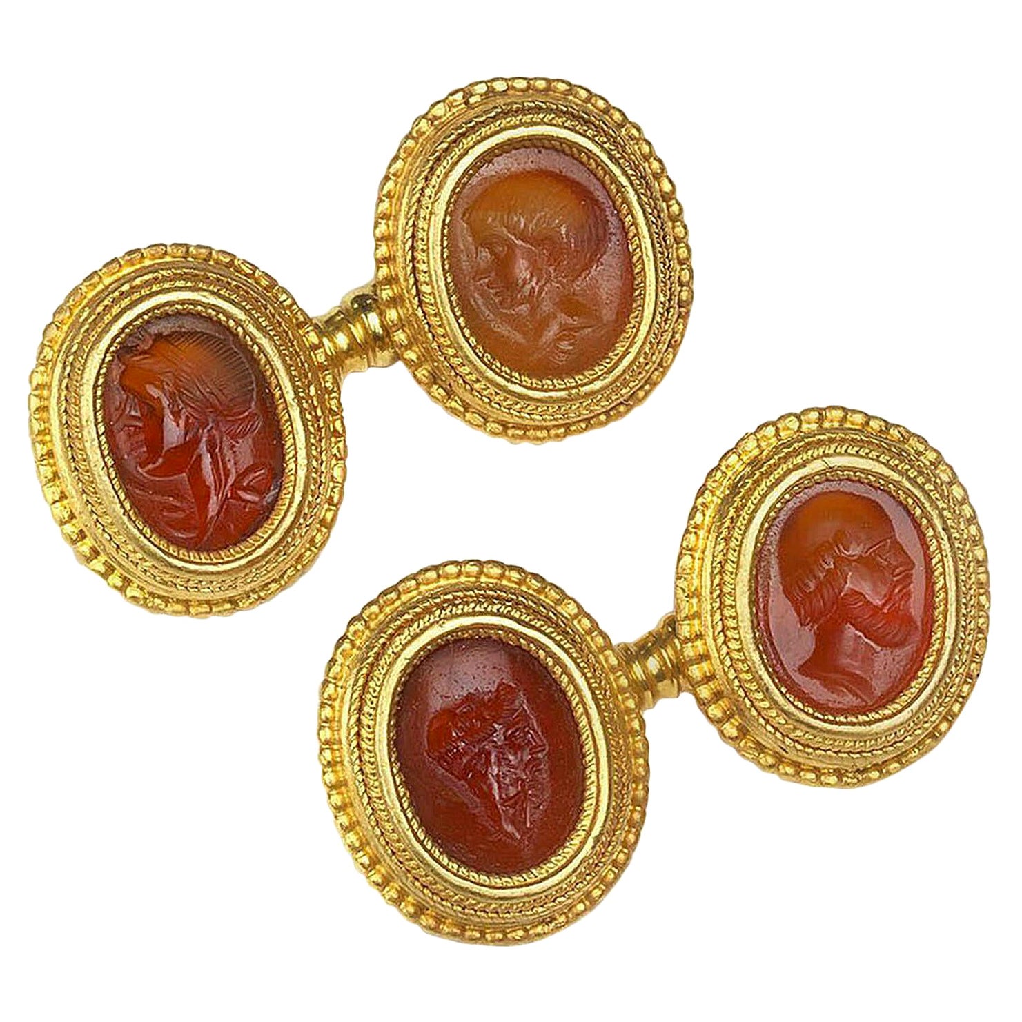 Wiese Carnelian Intaglio Gold Cufflinks, circa 1925