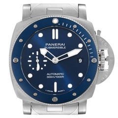 Panerai Submersible Blu Notte Blue Dial Steel Mens Watch PAM01068 Box Papers