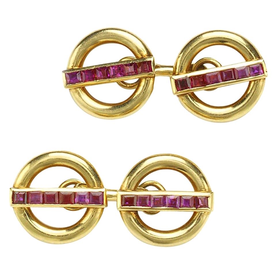 Cartier Ruby and Gold Cufflinks For Sale