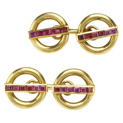 Vintage Cartier Ruby and Gold Cufflinks
