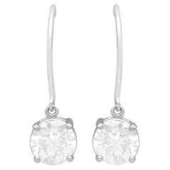 Vintage 2.03 Carat Diamond and 18k White Gold Solitaire Drop Earrings