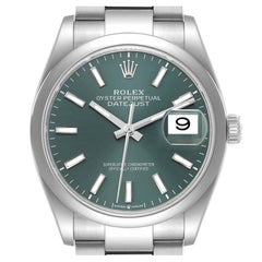 Rolex Datejust 36 Mint Green Dial Domed Bezel Steel Mens Watch 126200 Box Card