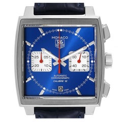Used Tag Heuer Monaco Calibre 12 Blue Dial Steel Mens Watch CAW2111