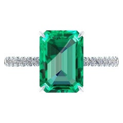  3.27 Carat Colombian Emerald Cut Emerald and Diamond Platinum Ring
