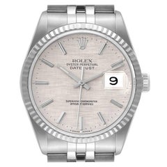Rolex Datejust Steel White Gold Silver Linen Dial Mens Watch 16234 Box Papers
