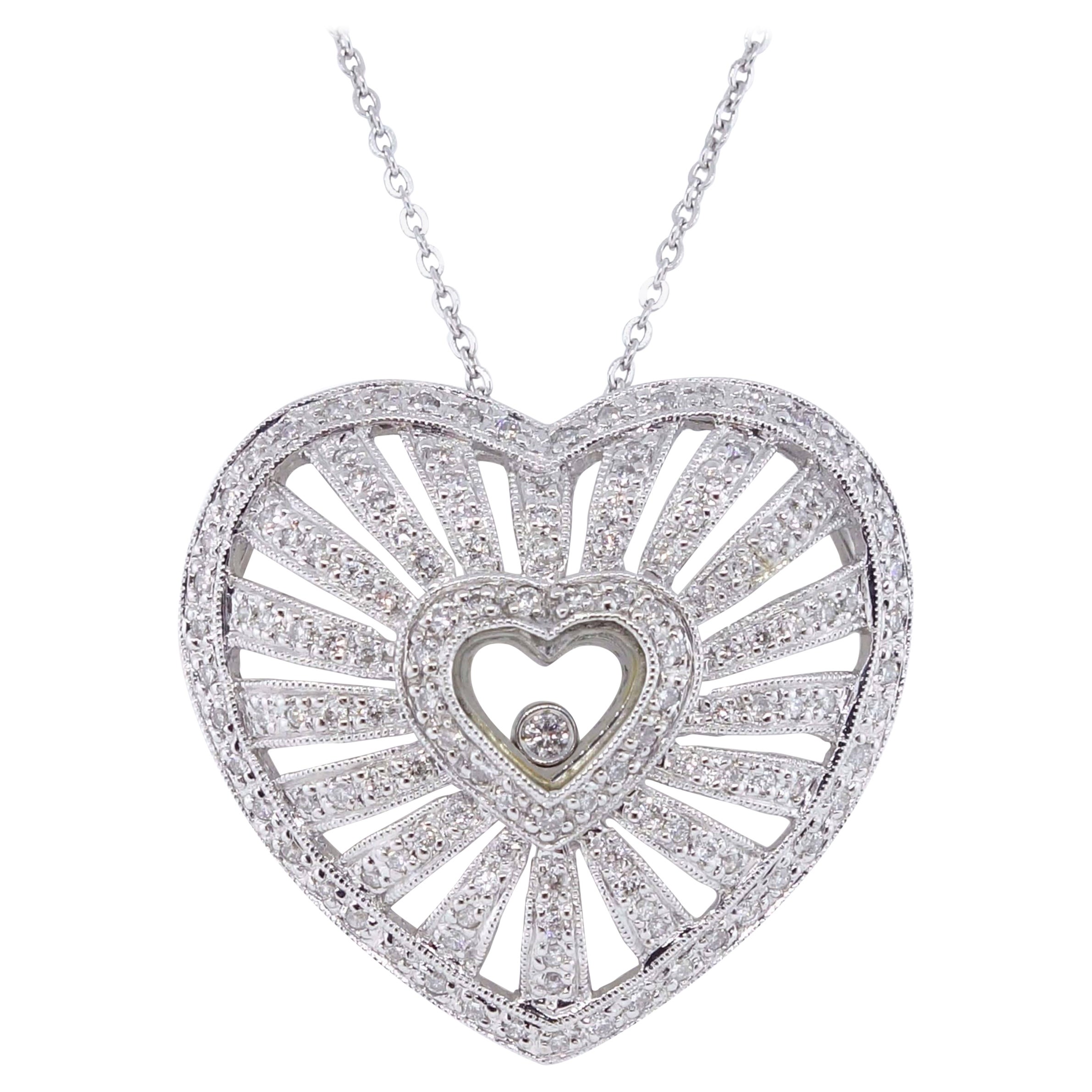 Heart Diamond Pendant in 18k White Gold For Sale
