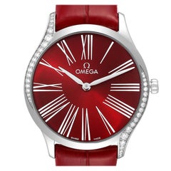 Used Omega DeVille Tresor Diamond Red Dial Ladies Watch 428.18.36.60.11.002 Box Card