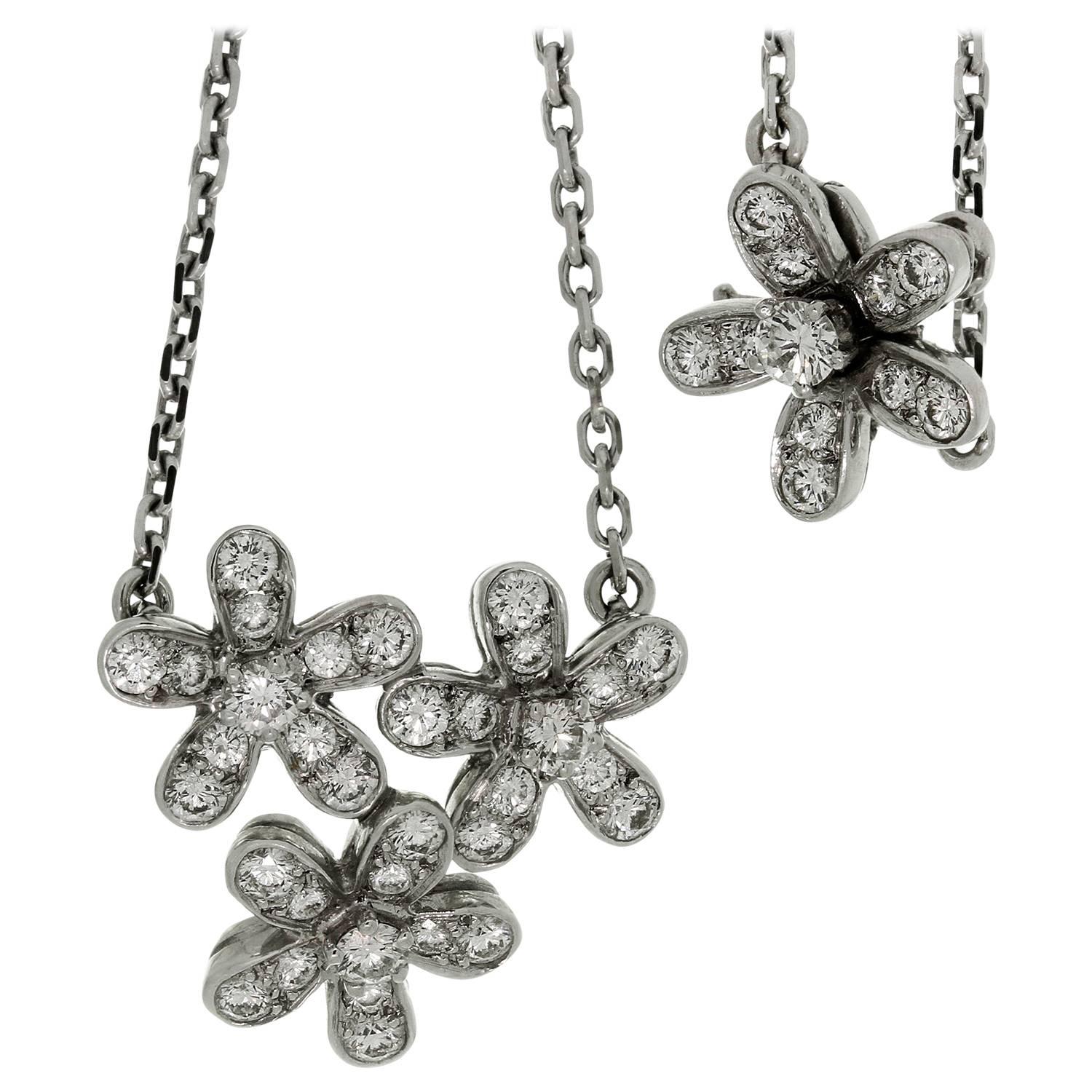 Van Cleef & Arpels Socrate Diamond Gold 3-Flower Pendant Necklace