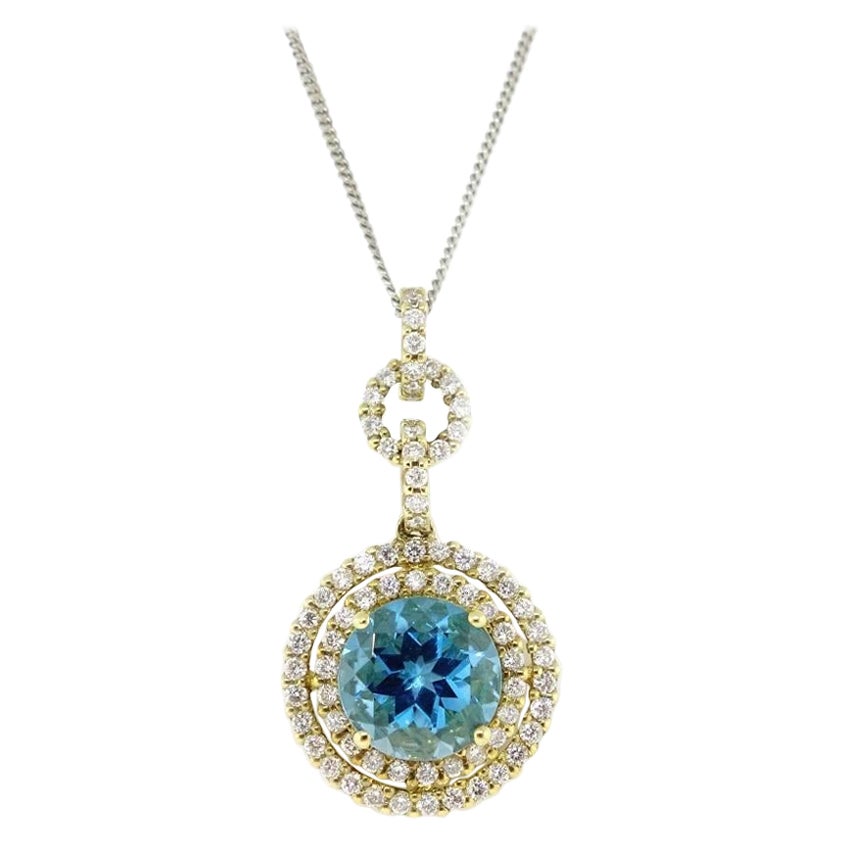 3.33 Carat Blue Topaz Pendant in 18k Yellow Gold For Sale