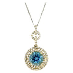 3.33 Carat Blue Topaz Pendant in 18k Yellow Gold