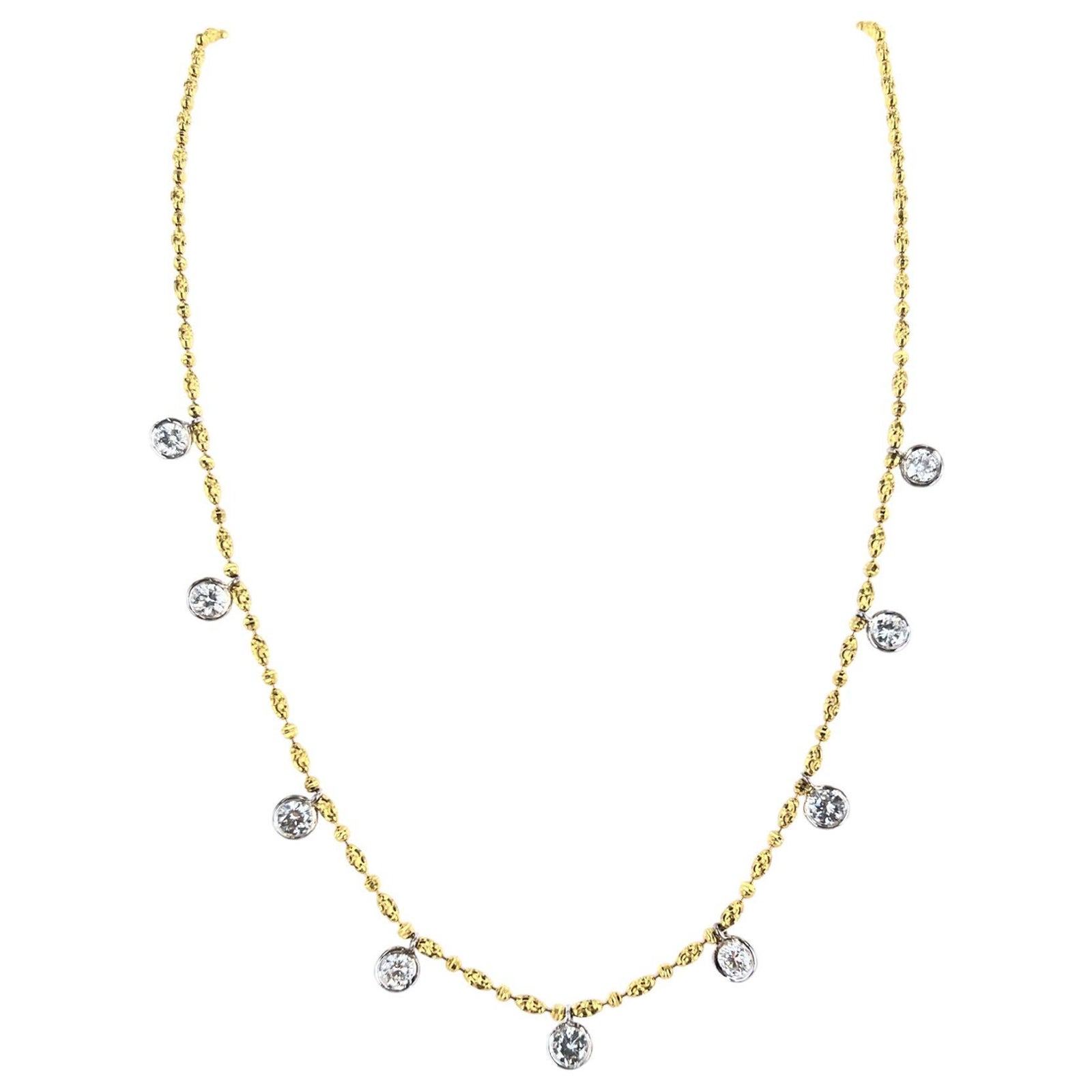 2.35 CTW Round Brilliant Cut Diamond Drop Necklace 14 Karat Two Tone Gold  For Sale