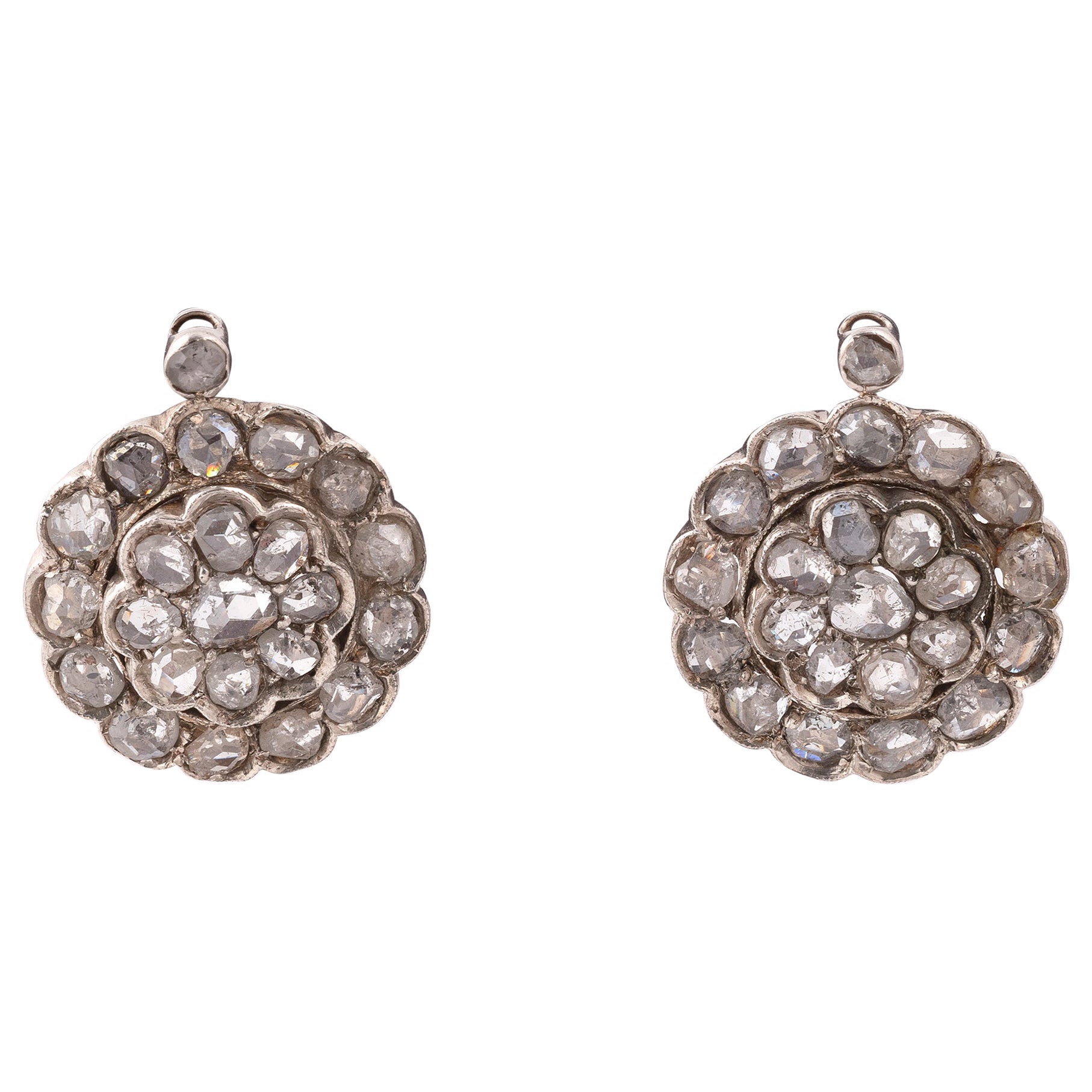 A Pair Of Diamond Cluster Earrings For Sale