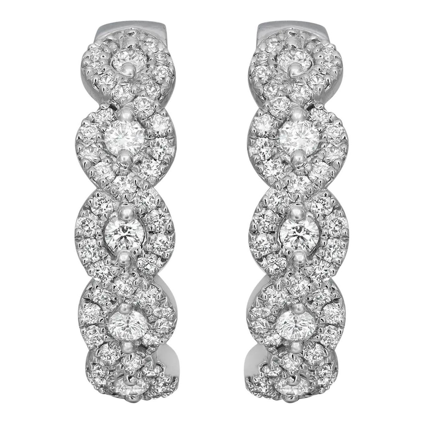 0.61cttw Diamond Round Cut Huggie Hoop Earrings 14k White Gold