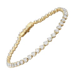 Bracciale tennis con diamanti taglio rotondo 5,00cttw a tre punte, oro giallo 14k