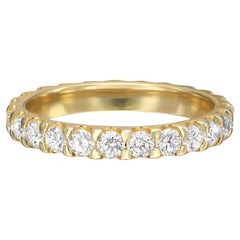 Anneau d'éternité en or jaune 14 carats avec diamants taille ronde sertis à la broche de 1,50 carat