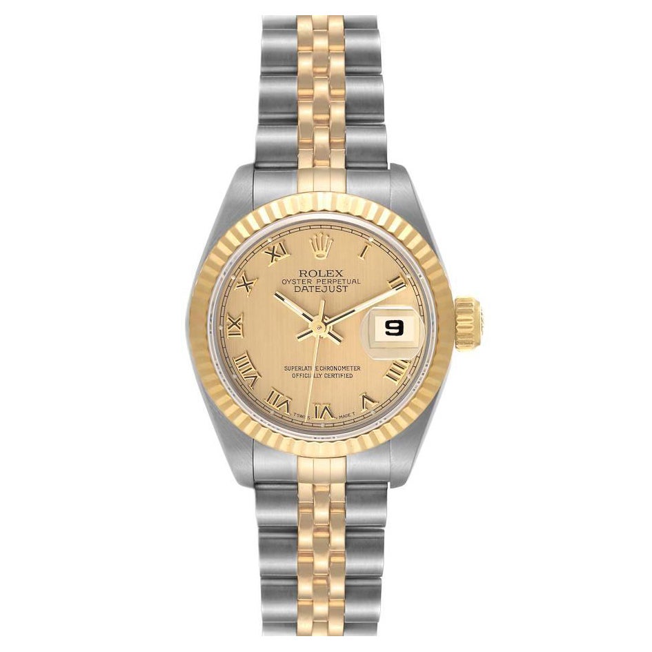 Rolex Datejust Steel Yellow Gold Champagne Roman Dial Ladies Watch 69173