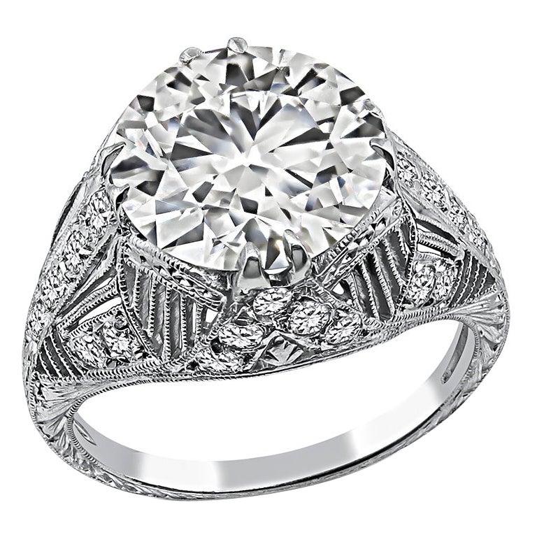 Antique GIA Certified 4.02ct Diamond Engagement Ring For Sale