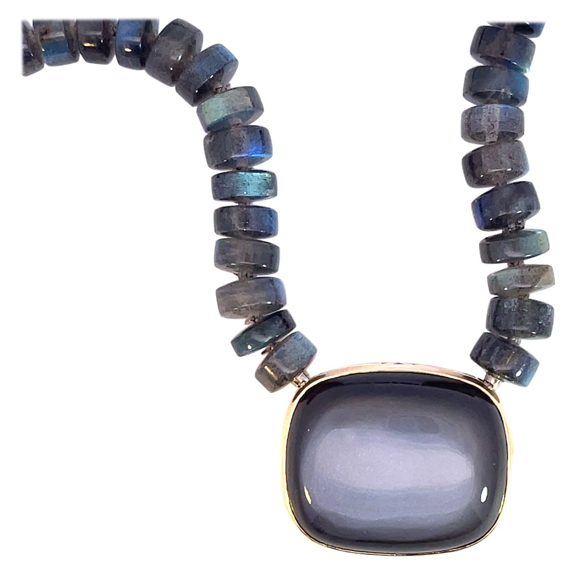 18k White Gold Labradorite Strand with Modular 18k Yellow Gold Moonstone Clasp For Sale