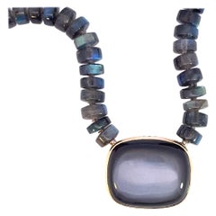 18k White Gold Labradorite Strand with Modular 18k Yellow Gold Moonstone Clasp