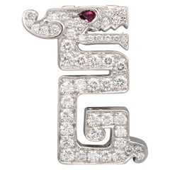 Cartier Baiser Du Dragon Diamond Ruby 18k White Gold Brooch
