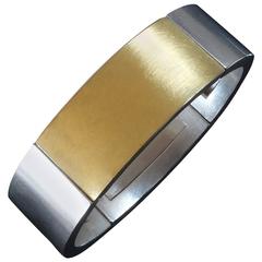 2000s Monika Killinger Modern Flexible Silver Gold Bangle Bracelet 9