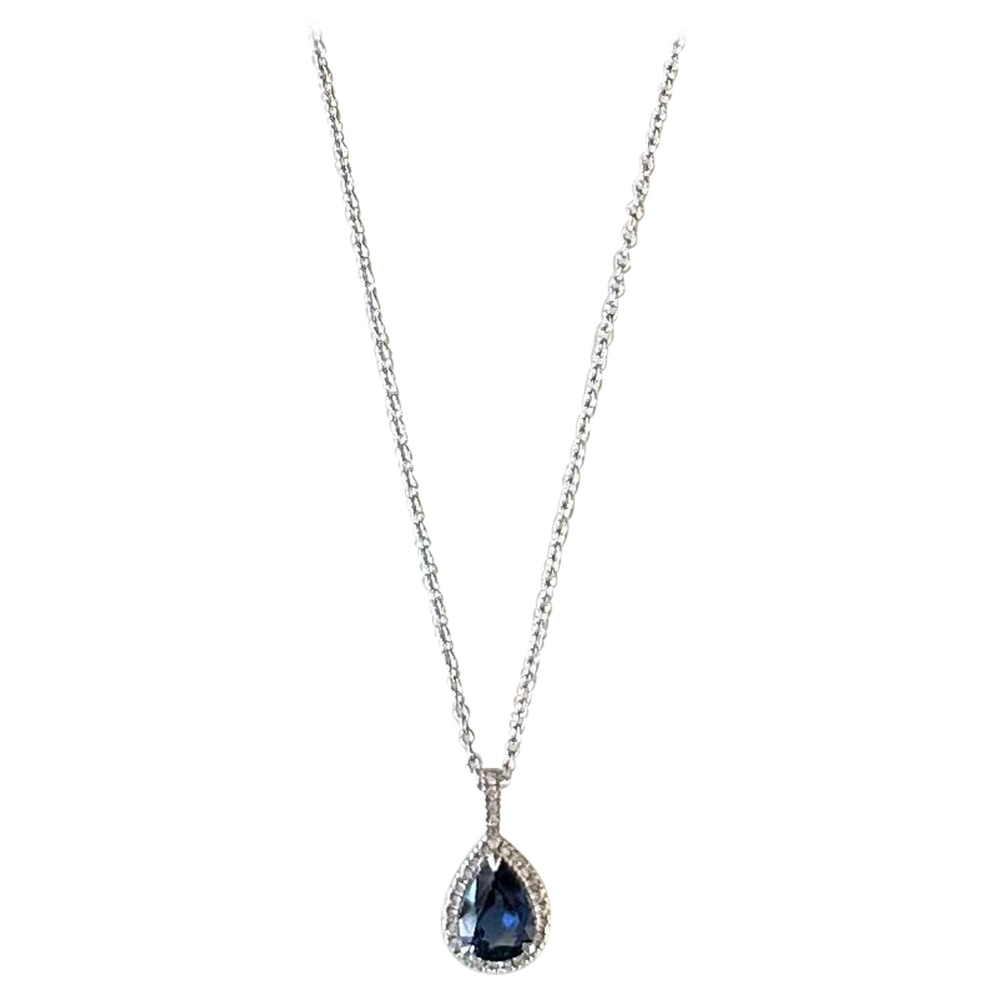 AGL Certified Natural Blue Sapphire and Diamond Halo Pendant Necklace 