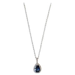 AGL Certified Natural Blue Sapphire and Diamond Halo Pendant Necklace 