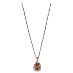 Orange Topaz and Diamond Halo Pendant Necklace 